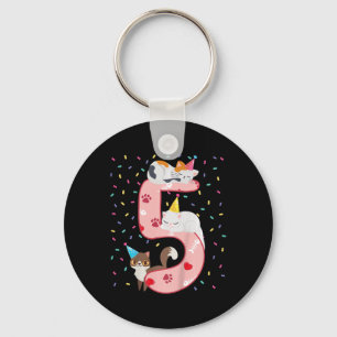 Kids 5th Birthday Girl Cute Cat Outfit 5 Years Old Key Ring