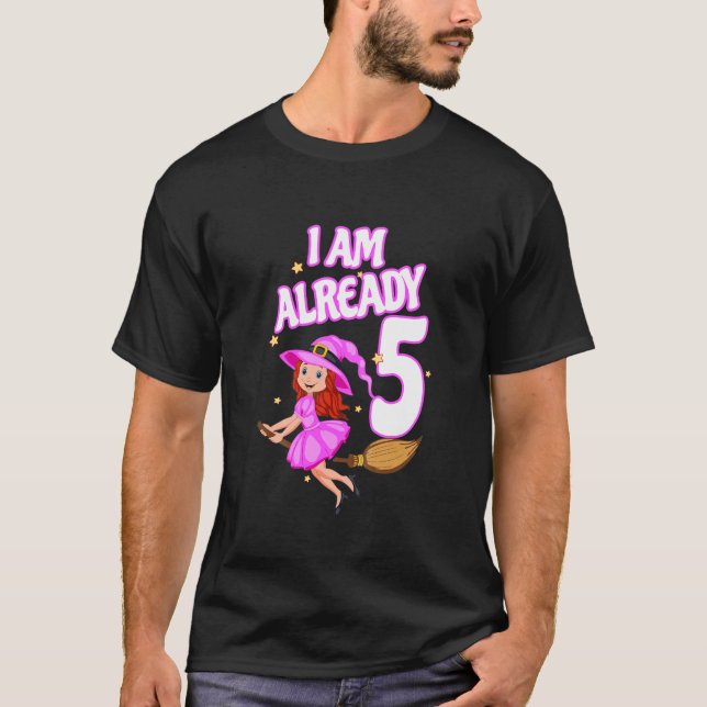 Kids 5Th Birthday Girl Gift - I Am Already 5 Witch T-Shirt (Front)