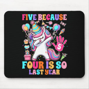 Kids 5th Birthday Girl Unicorn Five Because Four I Mouse Pad