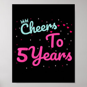 Kids 5th Birthday Girls Boys Quote Cheers To 5 Poster