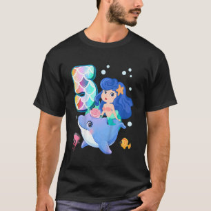 Kids 5th Birthday Mermaid Dolphin Underwater Birth T-Shirt