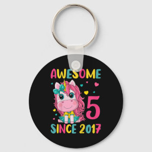 Kids 5th Birthday Party Unicorn Girl 5 Years Old B Key Ring