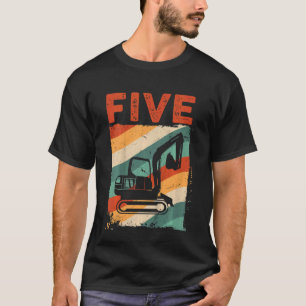 Kids 5th Birthday Retro Excavator Construction Veh T-Shirt