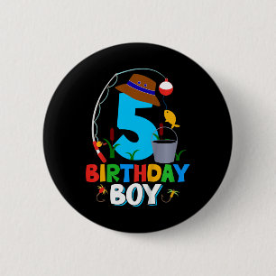 Kids 5th Birthday Shirt Boy Fishing Fish Bday Part 6 Cm Round Badge