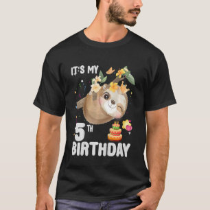 Kids 5th Birthday Sloth Girl Party Cute Sloth  5 Y T-Shirt