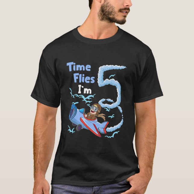 Kids 5Th Birthday Time Flies Im 5 Pilot Aeroplane T-Shirt (Front)