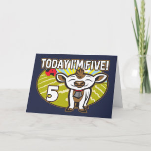 Kid's 5th Birthday Today I'm Five! Cute Cow Card