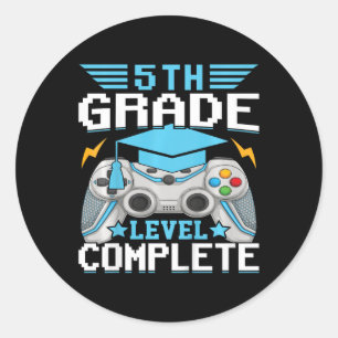 Kids 5th Grade Level Complete Gamer Class Of 2024  Classic Round Sticker
