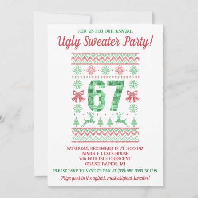 Kids' 67 Ugly Sweater Holiday Party Invitation (Front)