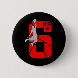 Kids 6 Year Old 6th Basketball Birthday PartyTheme Cm Round Badge