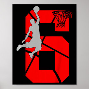 Kids 6 Year Old 6th Basketball Birthday PartyTheme Poster