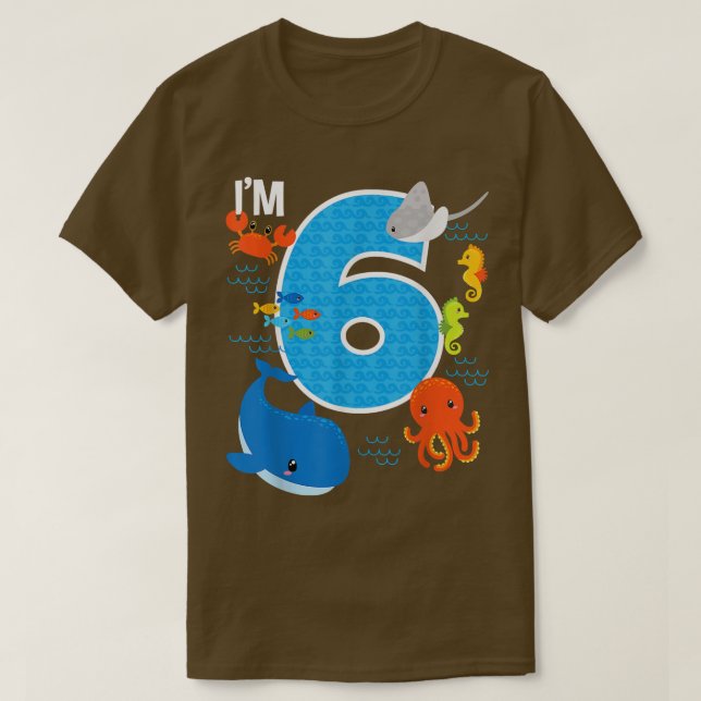 Kids 6 Year Old Birthday Whale Fish Sea Bday Boys  T-Shirt (Design Front)