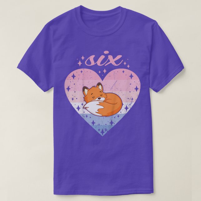 Kids 6 Year Old Cute Fox Birthday Girl 6th B-day T T-Shirt (Design Front)