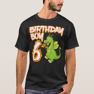 Kids 6 Year Old Dragon Birthday Boy Themed Party 6 T-Shirt
