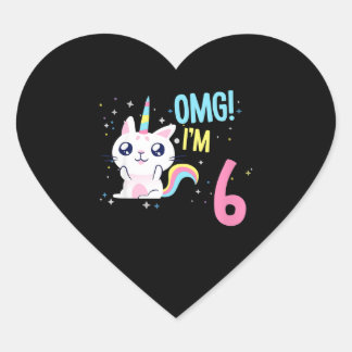 Kids 6 Year Old Girl Birthday Outfit Unicorn Cat Heart Sticker