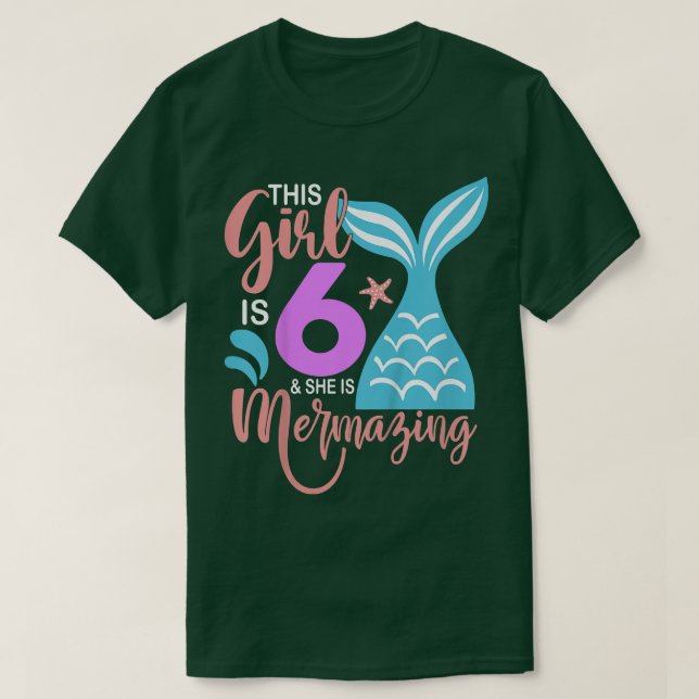 Kids 6 Years Old Girl Mermaid 6th sith Birthday Si T-Shirt (Design Front)