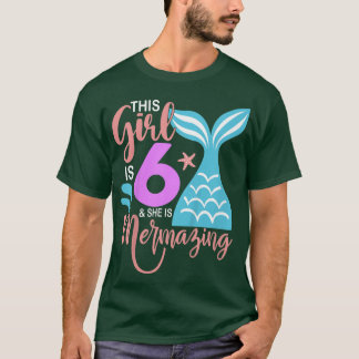 Kids 6 Years Old Girl Mermaid 6th sith Birthday Si T-Shirt