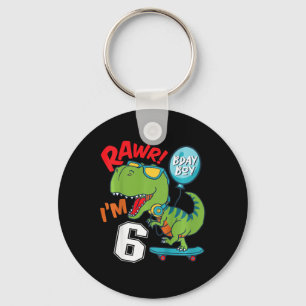 Kids 6th Birthday 6 Year Old Boy T-rex Skateboardi Key Ring