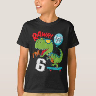 Kids 6th Birthday 6 Year Old Boy T-rex Skateboardi T-Shirt