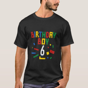 Kids 6th Birthday 6 Years Old Boys Block Building  T-Shirt
