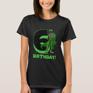 Kids 6th Birthday Action Portrait Green T Rex Dino T-Shirt