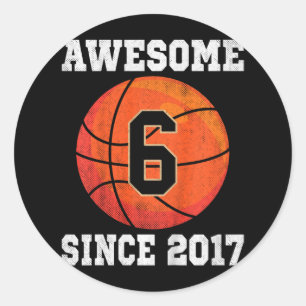 Kids 6th Birthday Basketball Lover 6 Years Old Vin Classic Round Sticker