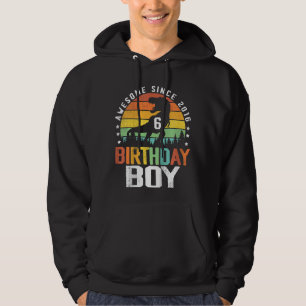 Kids 6th Birthday Boy Awesome Since 2016 Dinosaur Hoodie