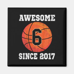 Kids 6th Birthday Bysketbyll Lover 6 Years Old Vin Magnet