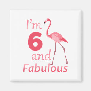 Kids 6th Birthday Cute Pink Flamingo Magnet