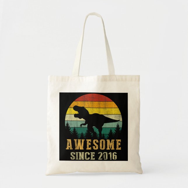 Kids 6th Birthday Dinosaur 6 Year Old Awesome Sinc Tote Bag (Front)