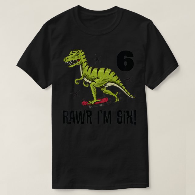 Kids 6th Birthday Dinosaur Skateboarding  T-Shirt (Design Front)