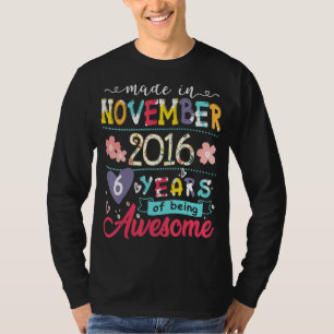 Kids 6th Birthday Floral Gift for Girls Born in No T-Shirt