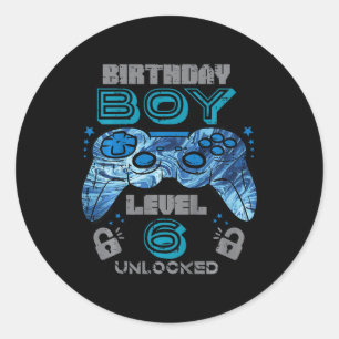 Kids 6th Birthday Gamer Level 6 Unlocked Video Gam Classic Round Sticker
