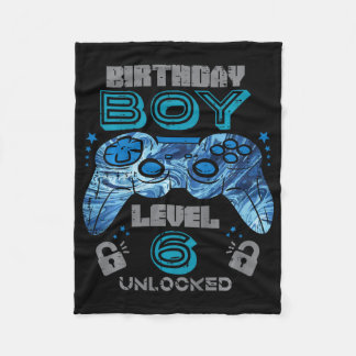 Kids 6th Birthday Gamer Level 6 Unlocked Video Gam Fleece Blanket