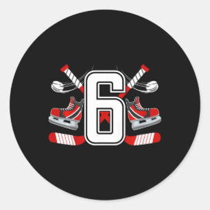 Kids 6th Birthday Ice Hockey Boy Six Year Old Ice  Classic Round Sticker