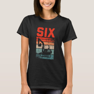 Kids 6th Birthday Retro Excavator Construction Veh T-Shirt