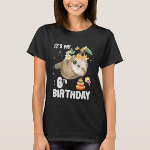 Kids 6th Birthday Sloth Girl Party Cute Sloth 6 Y T-Shirt