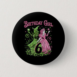 Kids 6th Birthday Witch Pink And Green 6 Years Old Cm Round Badge