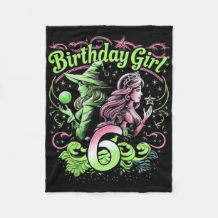 Kids 6th Birthday Witch Pink And Green 6 Years Old Fleece Blanket