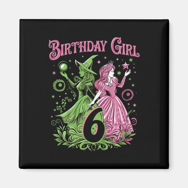 Kids 6th Birthday Witch Pink And Green 6 Years Old Magnet (Front)