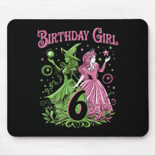 Kids 6th Birthday Witch Pink And Green 6 Years Old Mouse Pad