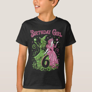 Kids 6th Birthday Witch Pink And Green 6 Years Old T-Shirt