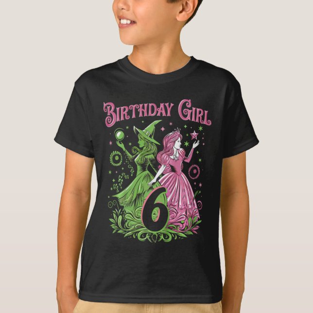 Kids 6th Birthday Witch Pink And Green 6 Years Old T-Shirt (Front)