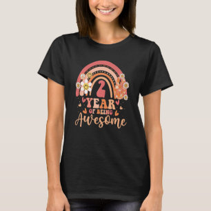 Kids 70s Retro Hippie Rainbow 2nd Birthday For Gi T-Shirt