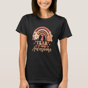 Kids 70s Retro Hippie Rainbow 7th Birthday For Gi T-Shirt
