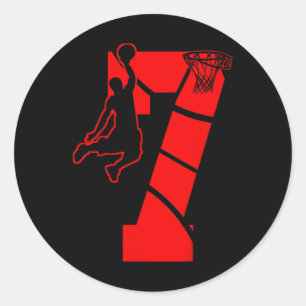 Kids 7 Year Old 7th Basketball Birthday PartyTheme Classic Round Sticker