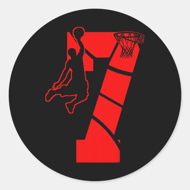 Kids 7 Year Old 7th Basketball Birthday PartyTheme Classic Round Sticker (Front)
