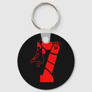 Kids 7 Year Old 7th Basketball Birthday PartyTheme Key Ring