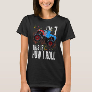 Kids 7 Year Old  7th Birthday Boy Monster Truck Ca T-Shirt