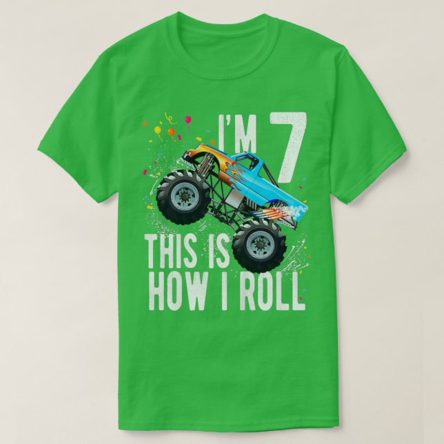 Kids 7 Year Old 7th Birthday Boy Monster Truck Car T-Shirt (Design Front)